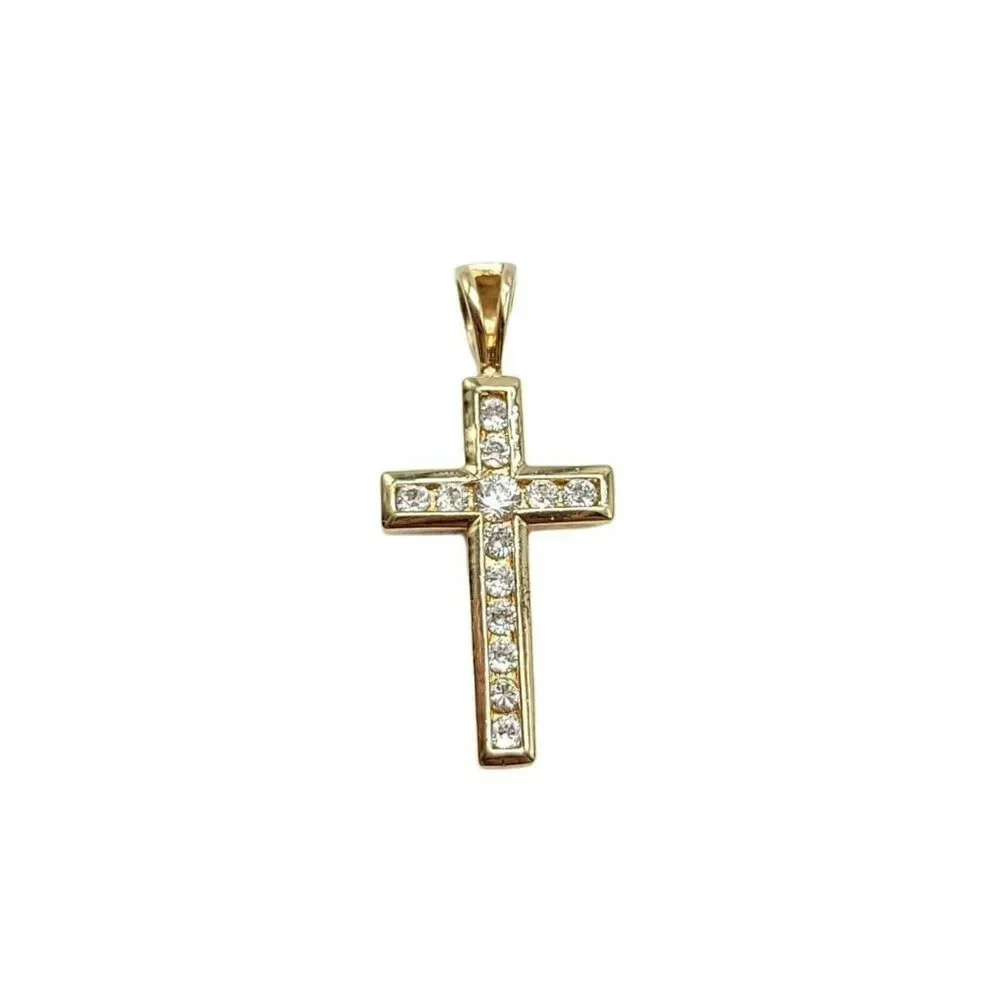 Roman Signed Clear Rhinestone Gold Tone Crucifix Cross Vintage Pendant